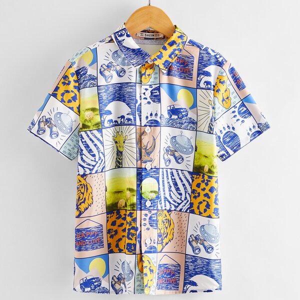 

Boys Cartoon & Animal Print Shirt, Multicolor