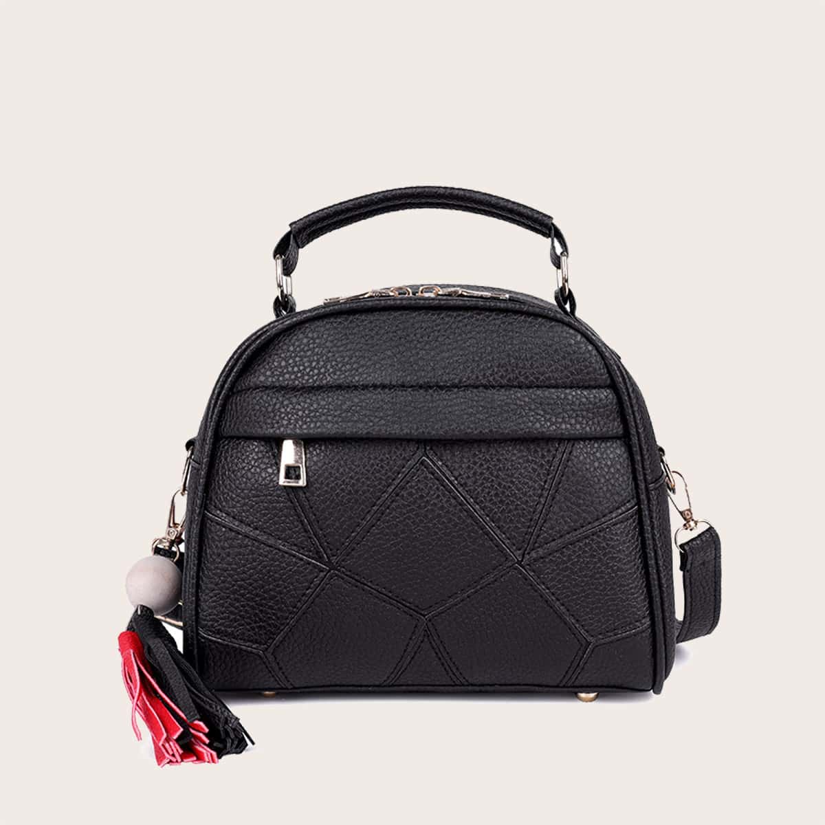 

Zip Front Satchel Bag, Black