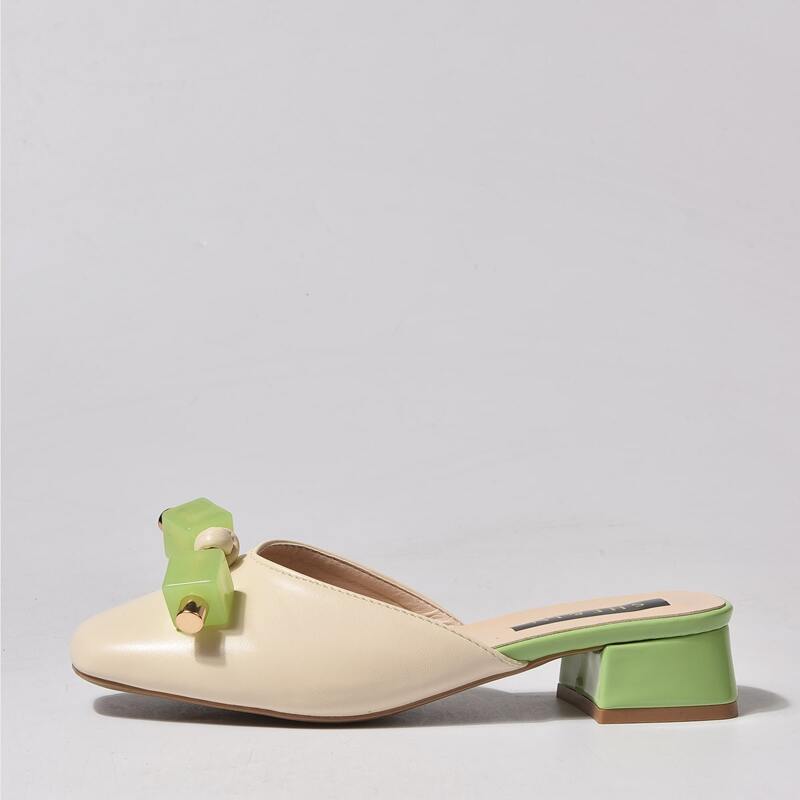 

Bead Decor Flat Mules, Beige