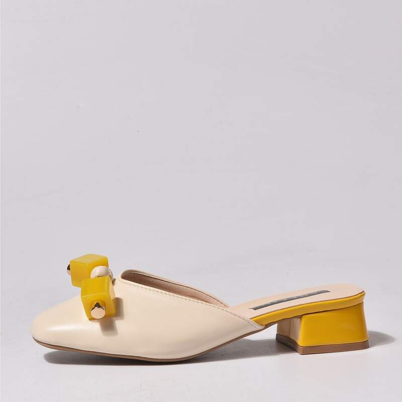 

Bead Decor Flat Mules, Beige