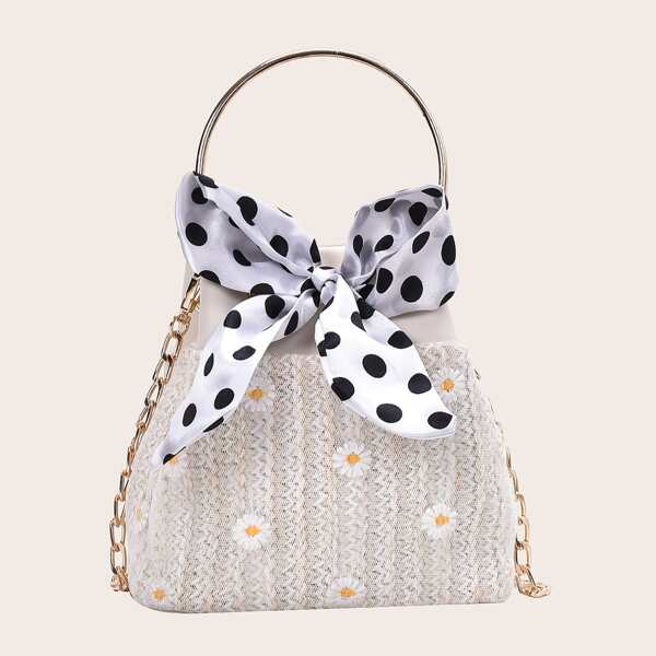 

Bow Knot Daisy Цветочная сумка-ведро с завязками, Бежевые