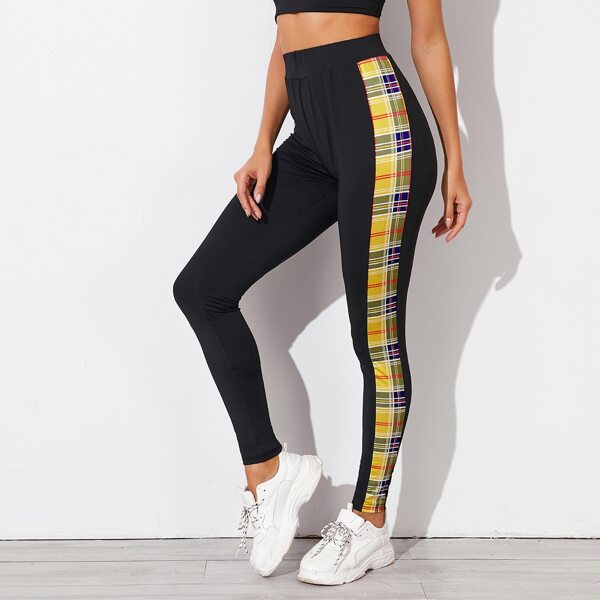

Tartan Print High Waist Leggings, Black