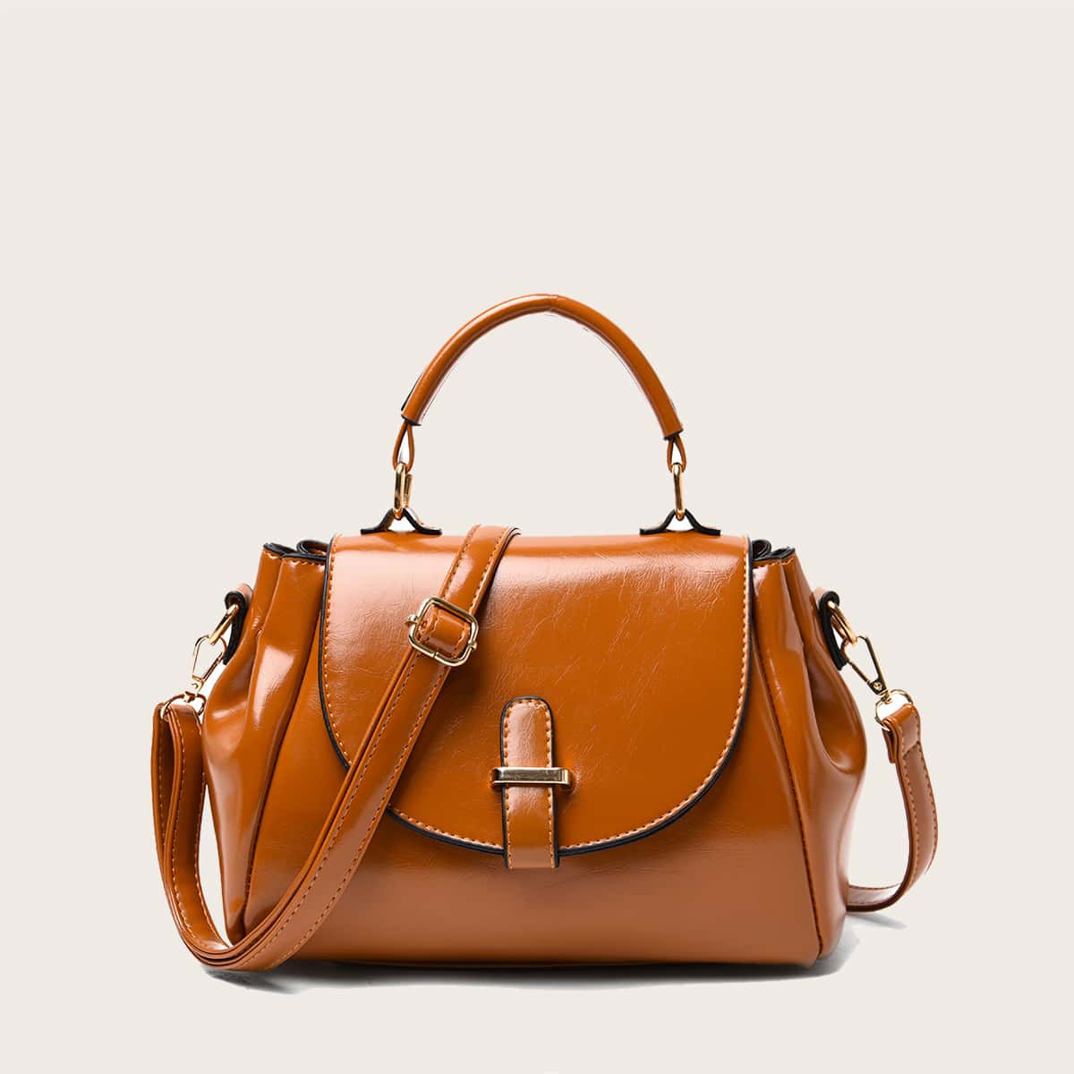 

Minimalist Flap Satchel Bag, Brown