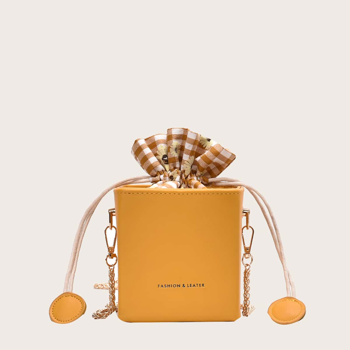 

Mini Box Shaped Chain Bag With Drawstring, Yellow
