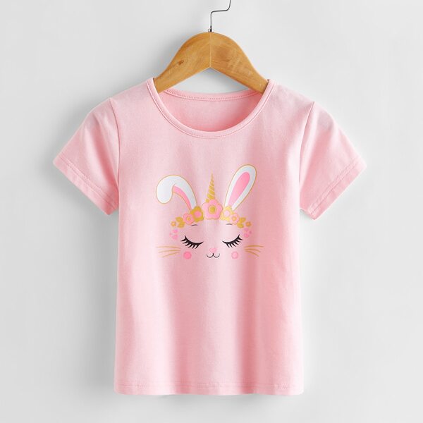 

Toddler Girls Cartoon Graphic Short Sleeve Tee, Pink