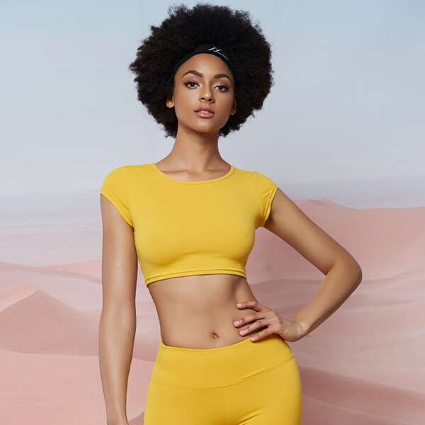 

Linlinq Round Neck Crop Sports Tee, Yellow