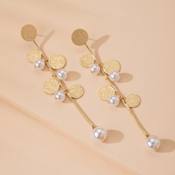 

Faux Pearl Drop Earrings, Gold