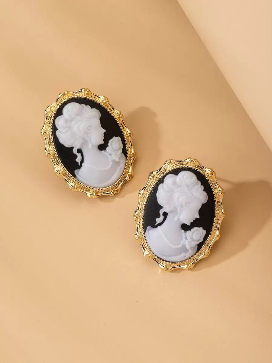 花纹浮雕耳钉 - 彩色 - 查看 1