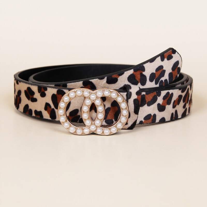 

Leopard Pattern Double O-ring Buckle Belt, Multicolor