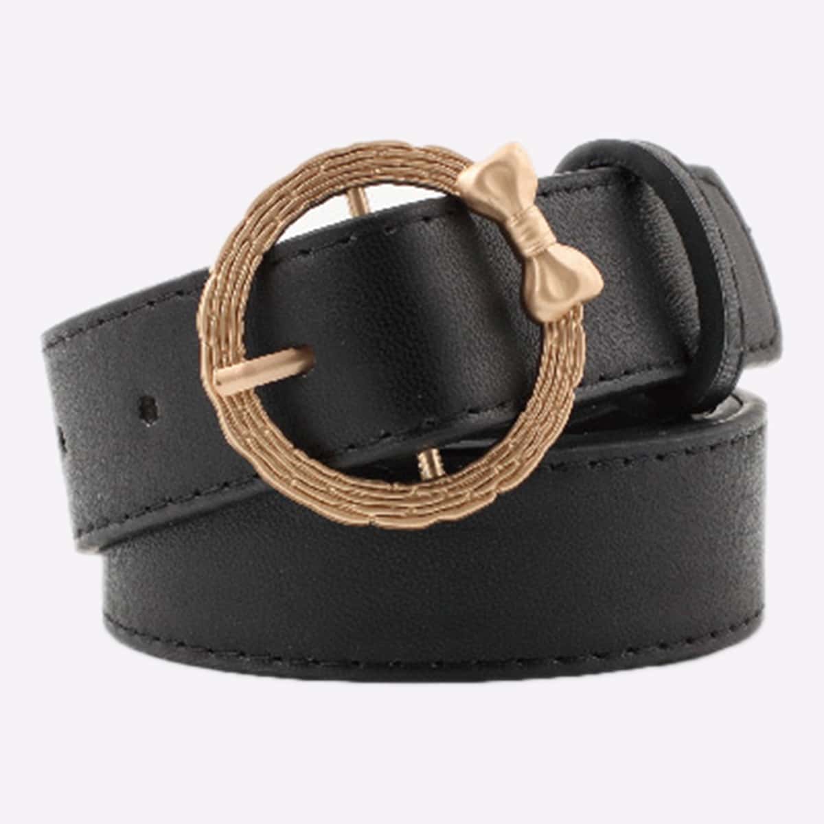 

Round Metal Buckle Belt, Black