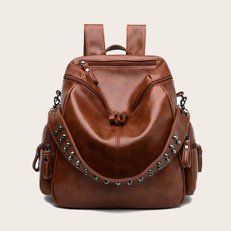 

Spiked Decor Backpack, Brown