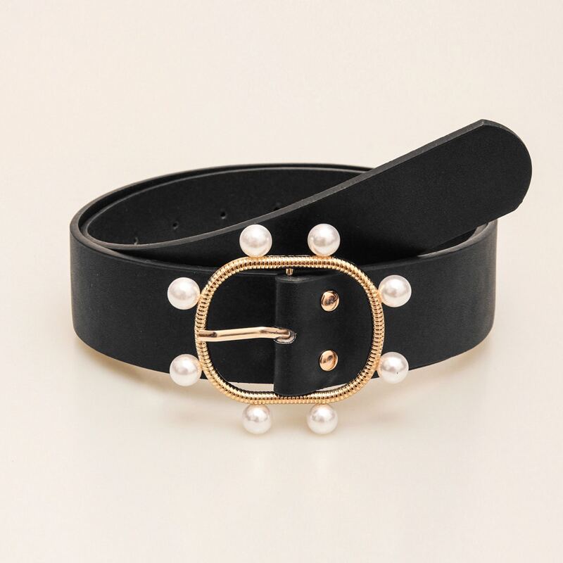 

Faux Pearl Buckle Belt, Black