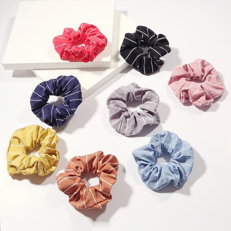 

8pcs Striped Scrunchie, Multicolor