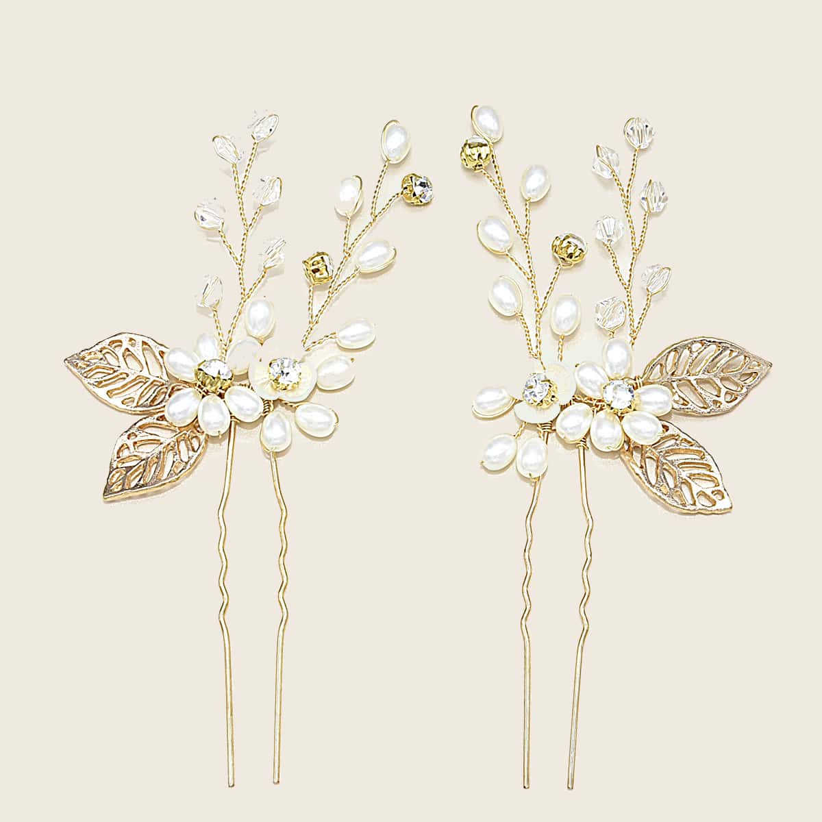 

2pcs Faux Pearl Hair Pin, Gold
