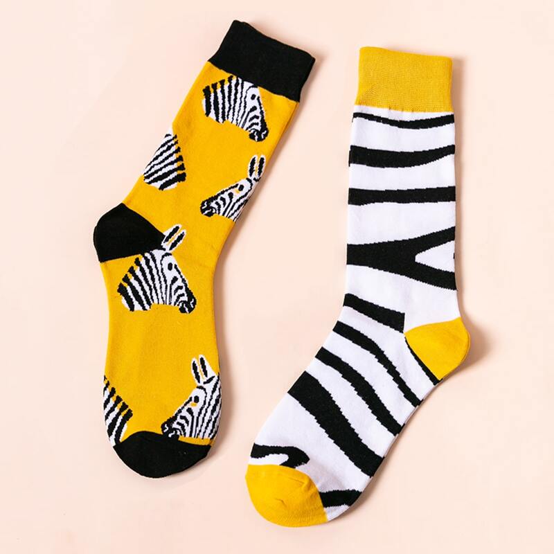 

2pairs Guys Striped Pattern Socks, Multicolor