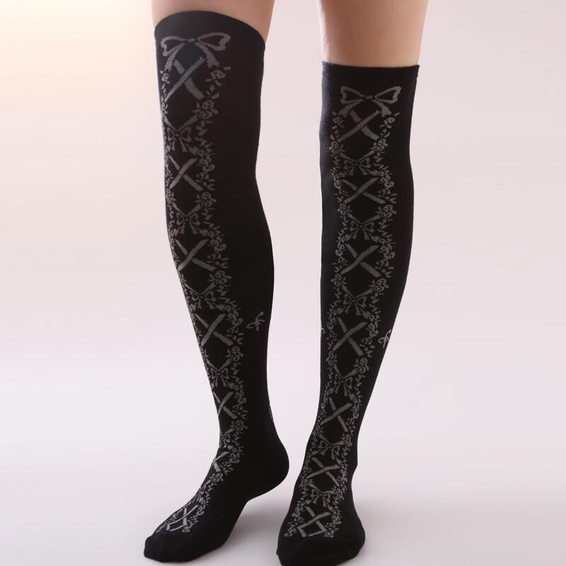 

Bow Knot Pattern Socks, Black