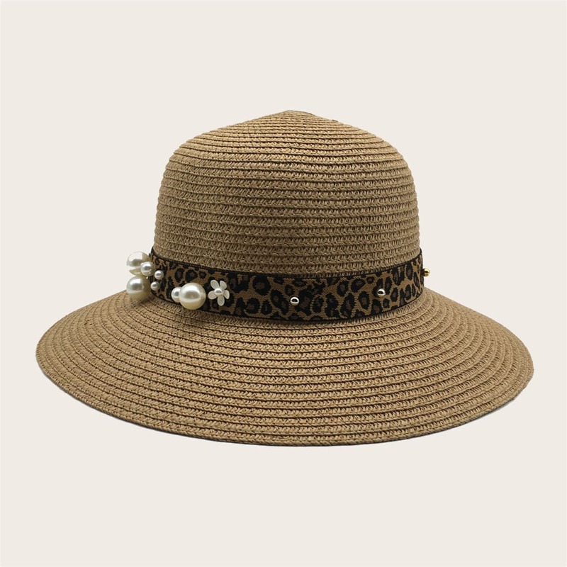 

Leopard Pattern Band Decor Straw Hat, Brown