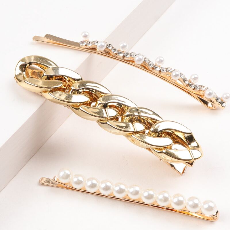 

3pcs Faux Pearl Hair Clip, Gold