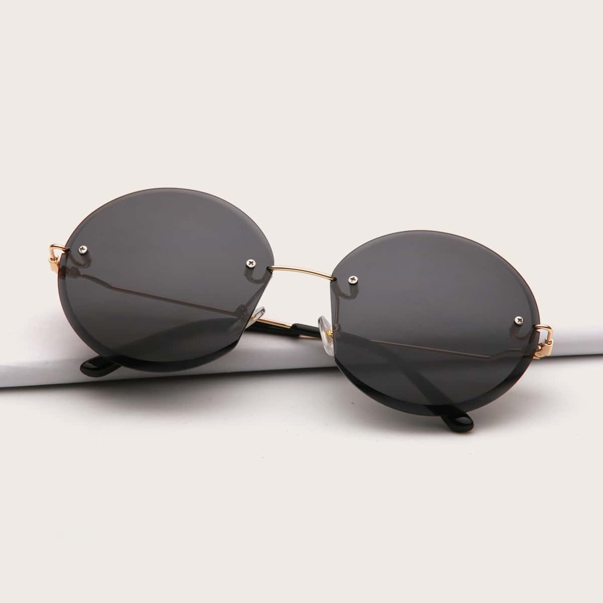 

Rimless Round Frame Sunglasses, Black
