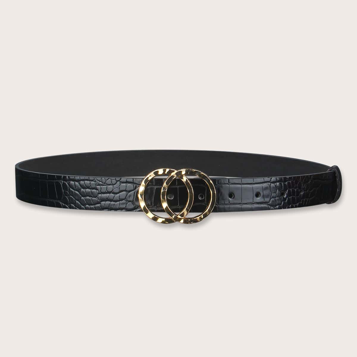 

Croc Pattern Double O-ring Buckle Belt, Black