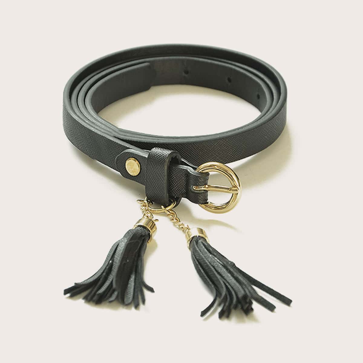 

Tassel Charm Buckle Belt, Black