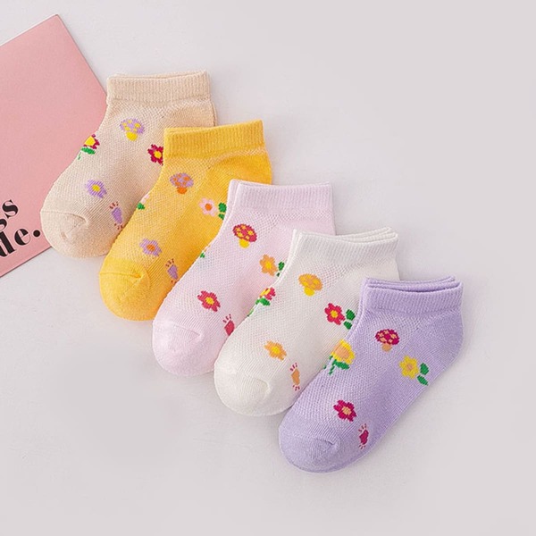 

5pairs Toddler Girls Flower Pattern Socks, Multicolor