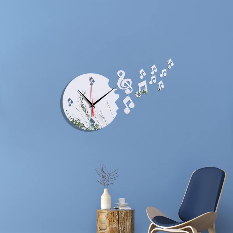 

1set Music Note Design Mirror Surface Wall Clock, Multicolor