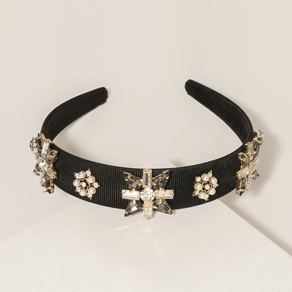 

Faux Pearl & Rhinestone Flower Decor Hair Hoop, Black