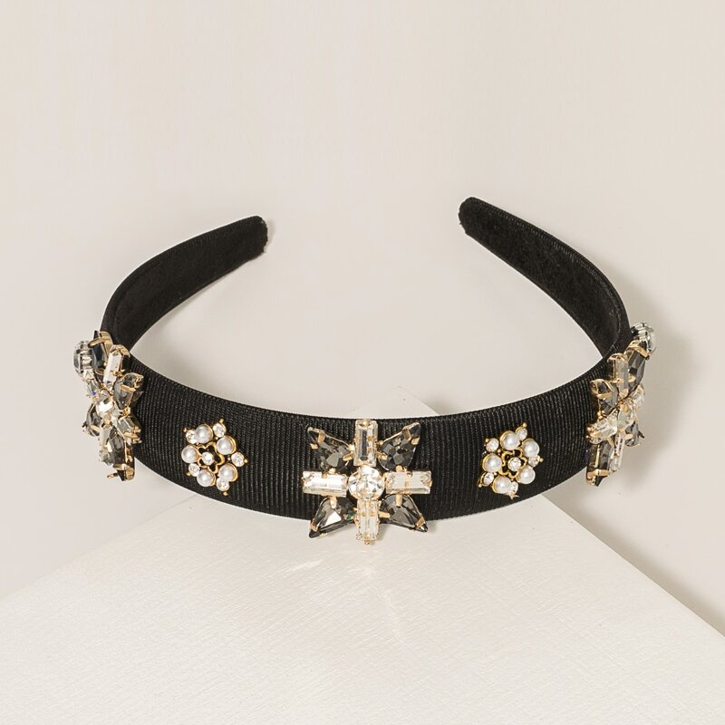 

Faux Pearl & Rhinestone Flower Decor Hair Hoop, Black
