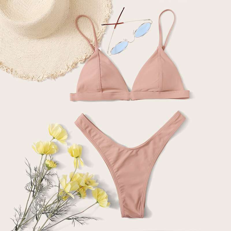 

Triangle High Leg Bikini Swimsuit, Pink