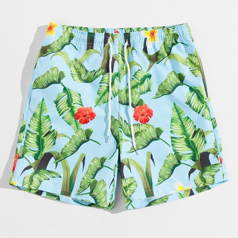 

Guys Drawstring Waist Tropical Print Shorts, Multicolor