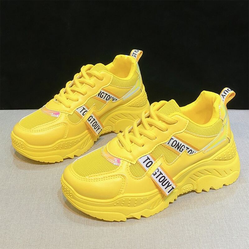 

Lace-up Front Mesh Panel Chunky Sneakers, Yellow