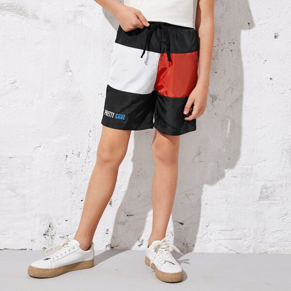 

Boys Letter Embroidery Colorblock Wind Shorts, Multicolor