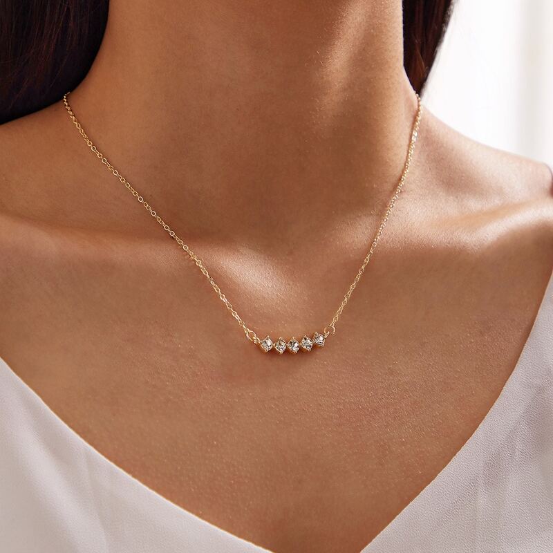 

1pc Rhinestone Decor Necklace, Gold