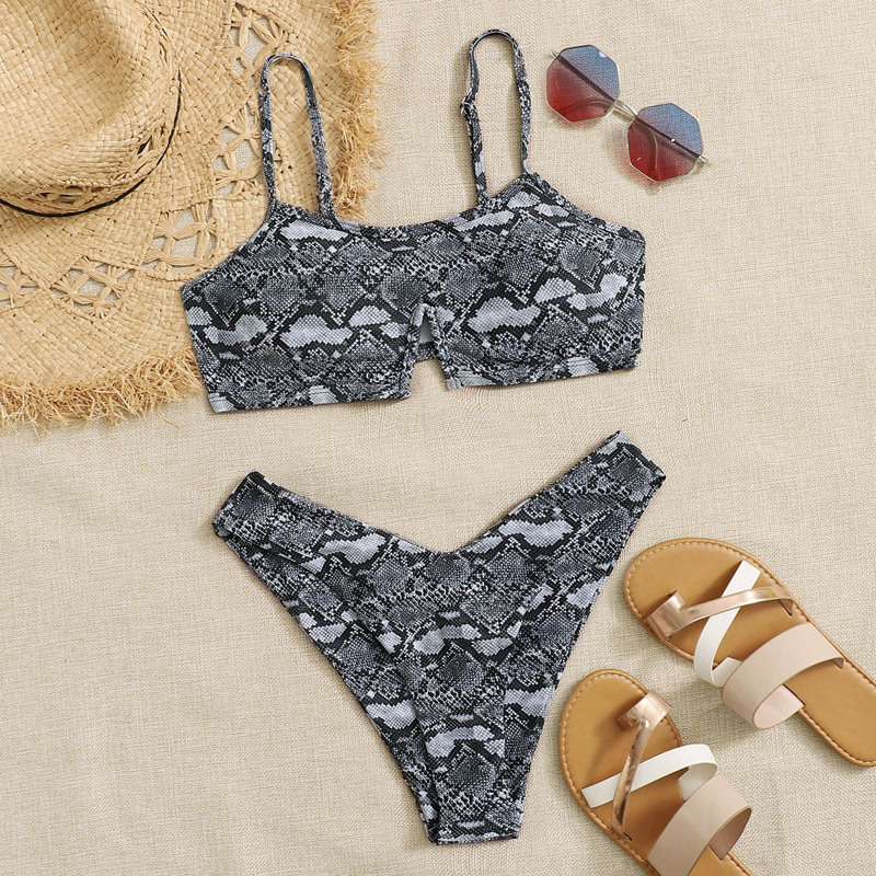

Snakeskin High Cut Bikini Swimsuit, Multicolor