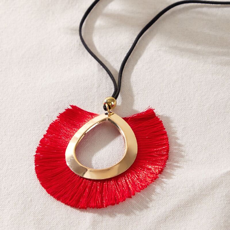 1pc Water Drop Tassel Charm Necklace, Red