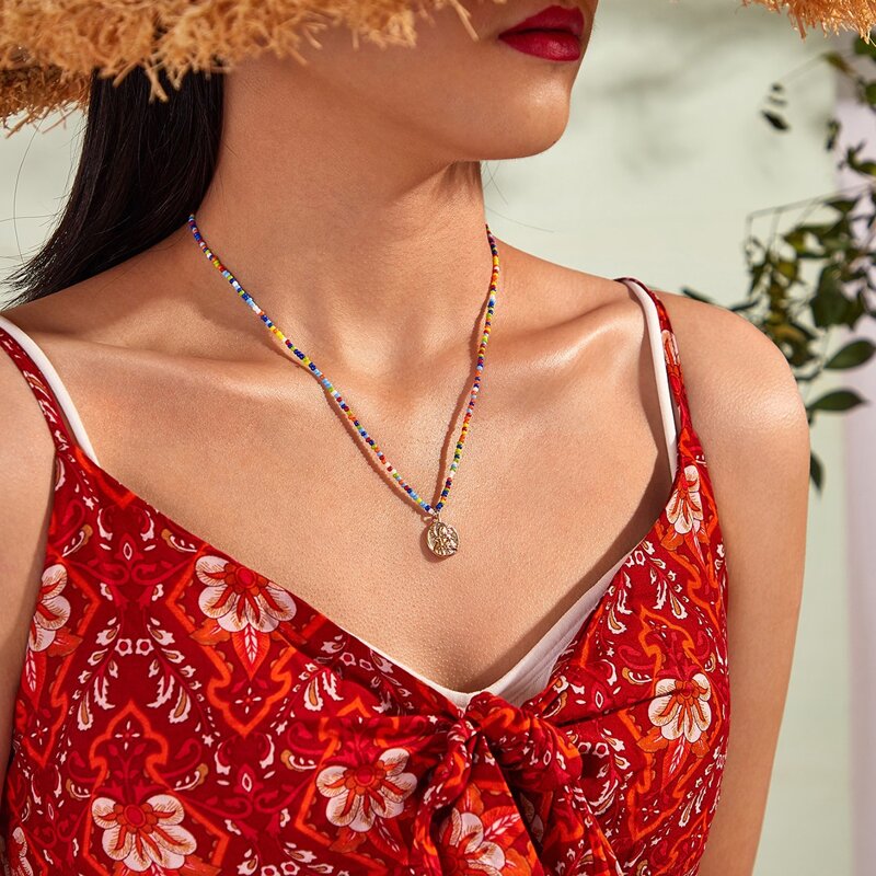 

1pc Coin Charm Layered Necklace, Multicolor