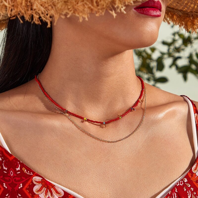 

1pc Star Tassel Layered Necklace, Multicolor