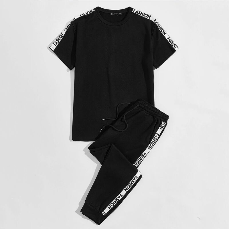 

Guys Letter Tape Panel Tee & Sweatpants Set, Black