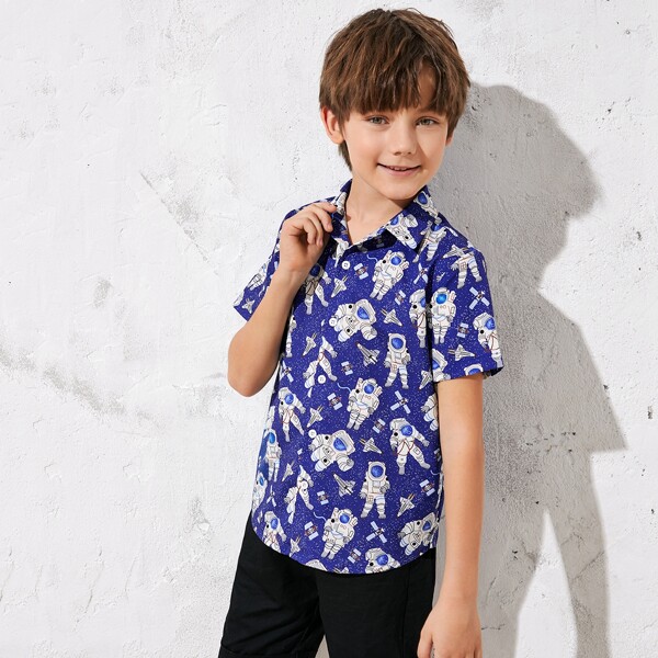 

Boys Astronaut & Space Print Shirt, Blue