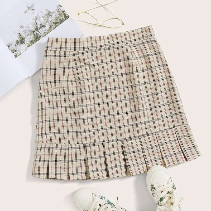 

Plaid Ruffle Hem Skirt, Multicolor