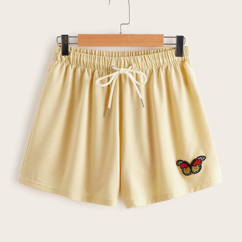 

Butterfly Embroidery Drawstring Shorts, Yellow