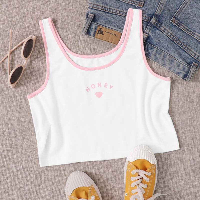 

Honey Graphic Crop Tank, White