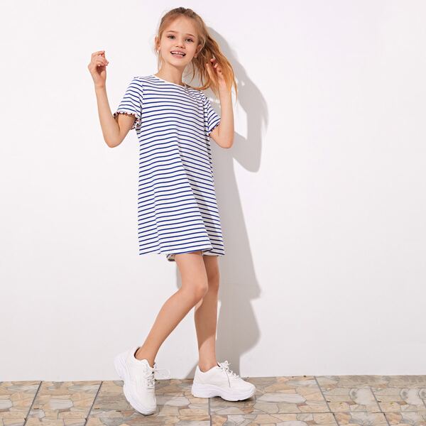 

Girls Striped Tee Dress, White