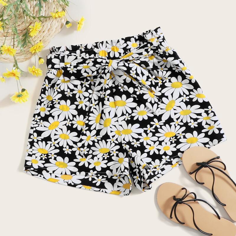 

Daisy Floral Print Belted Shorts, Multicolor