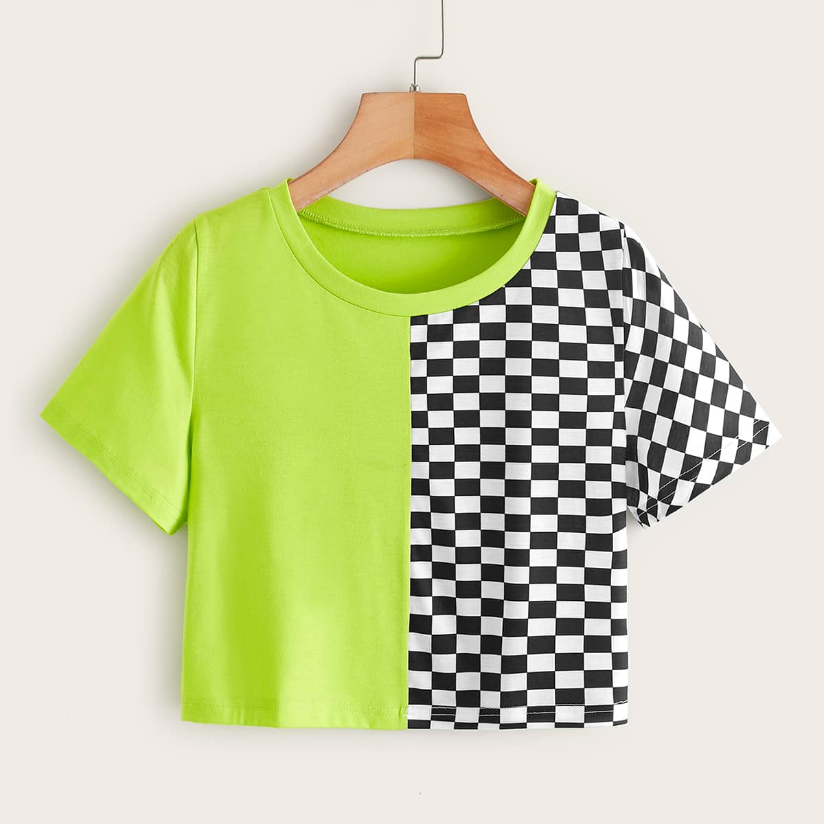 

Contrast Checkerboard Crop Tee, Multicolor