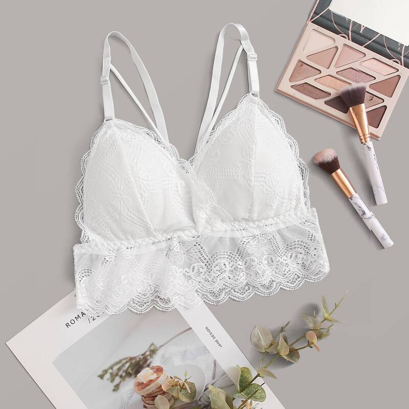 

Floral Lace Harness Bralette, White