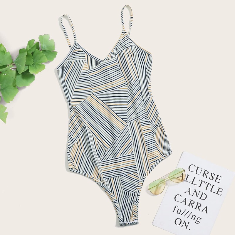 

Striped Patchwork Cami Bodysuit, Multicolor