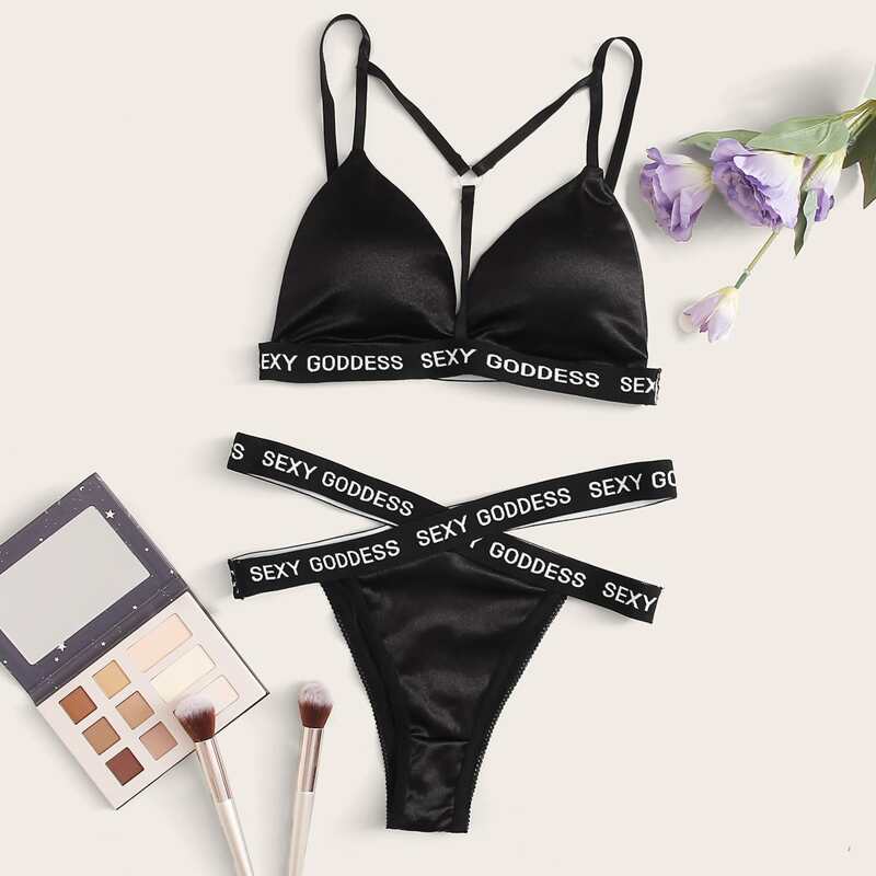 

Letter Tape Harness Lingerie Set, Black