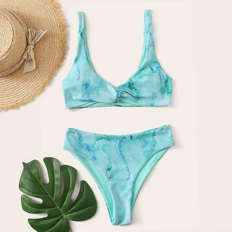 

Water Color Twist Bikini Swimsuit, Green
